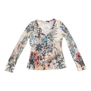 AMORE COUTURE‎ FLORAL SHEER FRONT TIE BLOUSE TOP  SIZE S